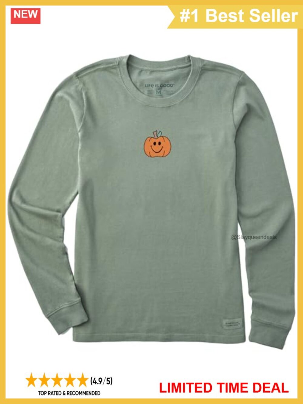 Life is Good Crusher Long Sleeve Cotton Graphic Tee Crew Neck Casual